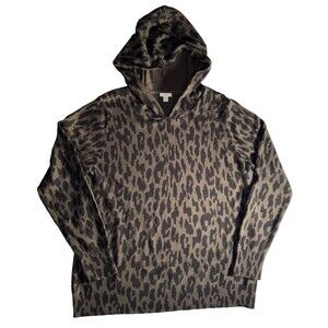 J. Jill Pure J Jill Large TALL Sweater Hoodie Pullover Leopard Animal Print